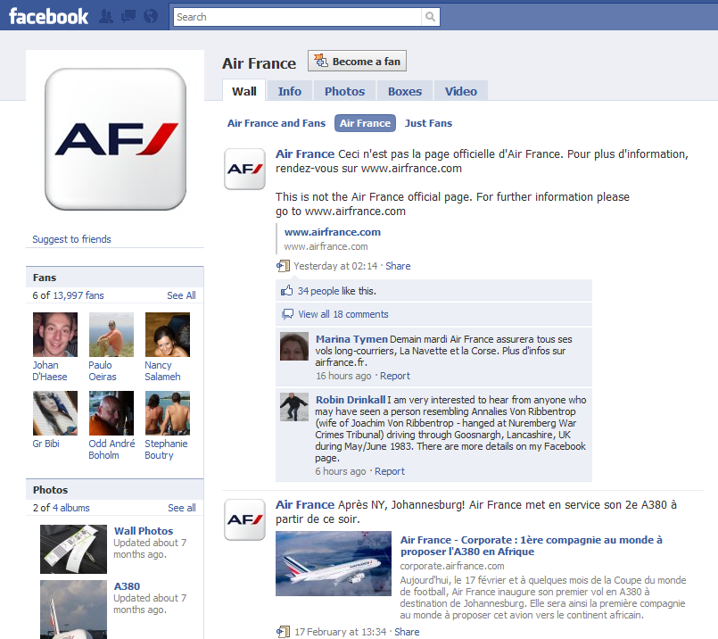 Air France Facebook Snapshot