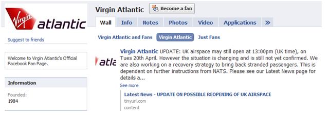 Virgin Atlantic facebook snapshot