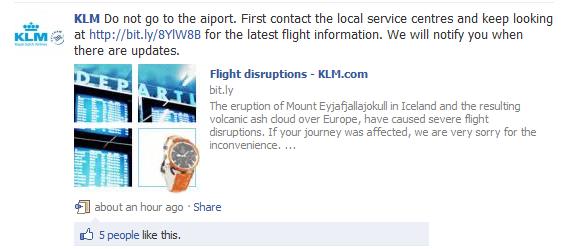 KLM Facebook snapshot